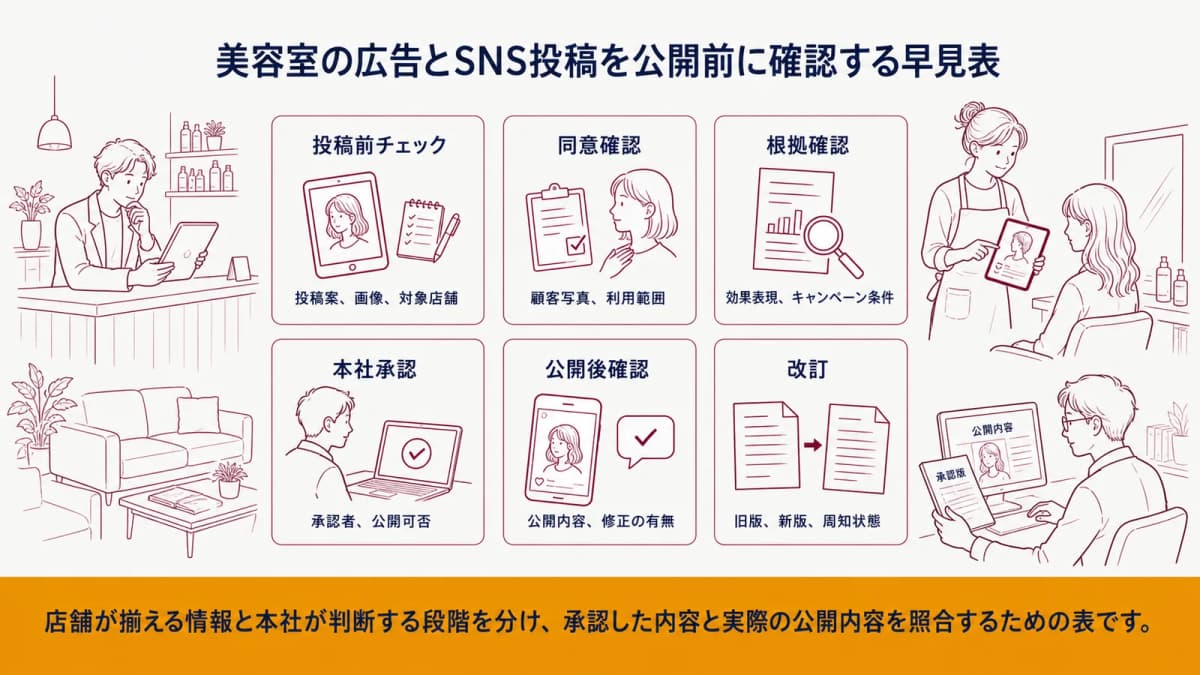 美容室の広告とSNS投稿を公開前に確認する早見表