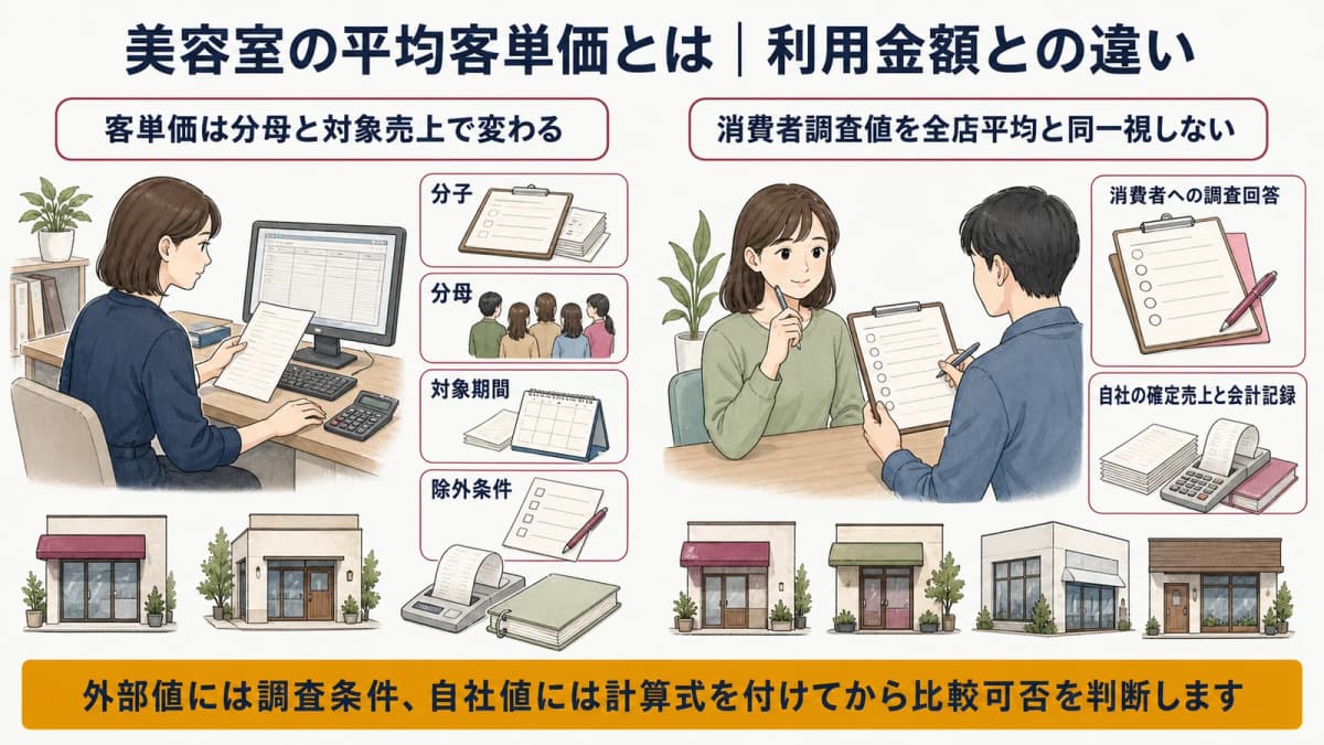 外部の利用金額統計と自社客単価の定義を比較した図