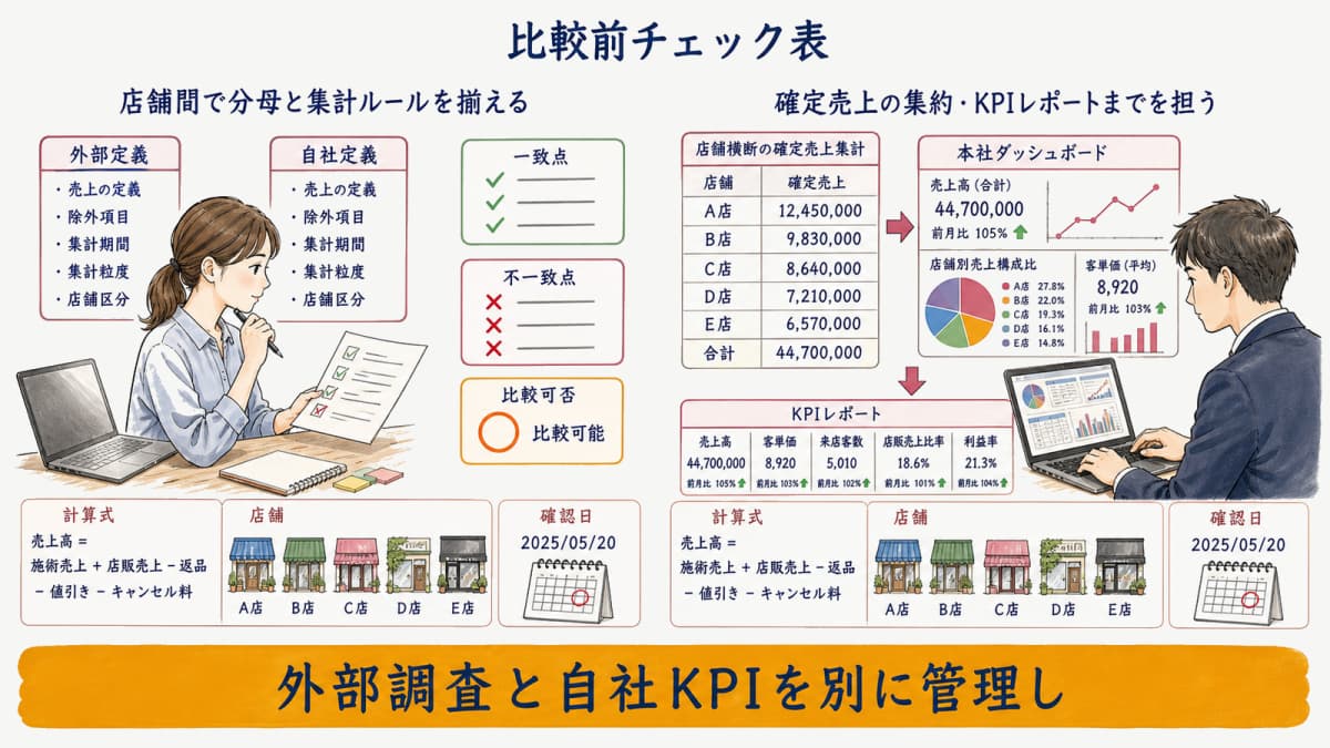 比較前チェック表と美容院HUBで担う範囲を示した図