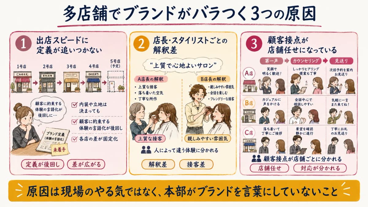 多店舗でブランドがバラつく3つの原因マップ