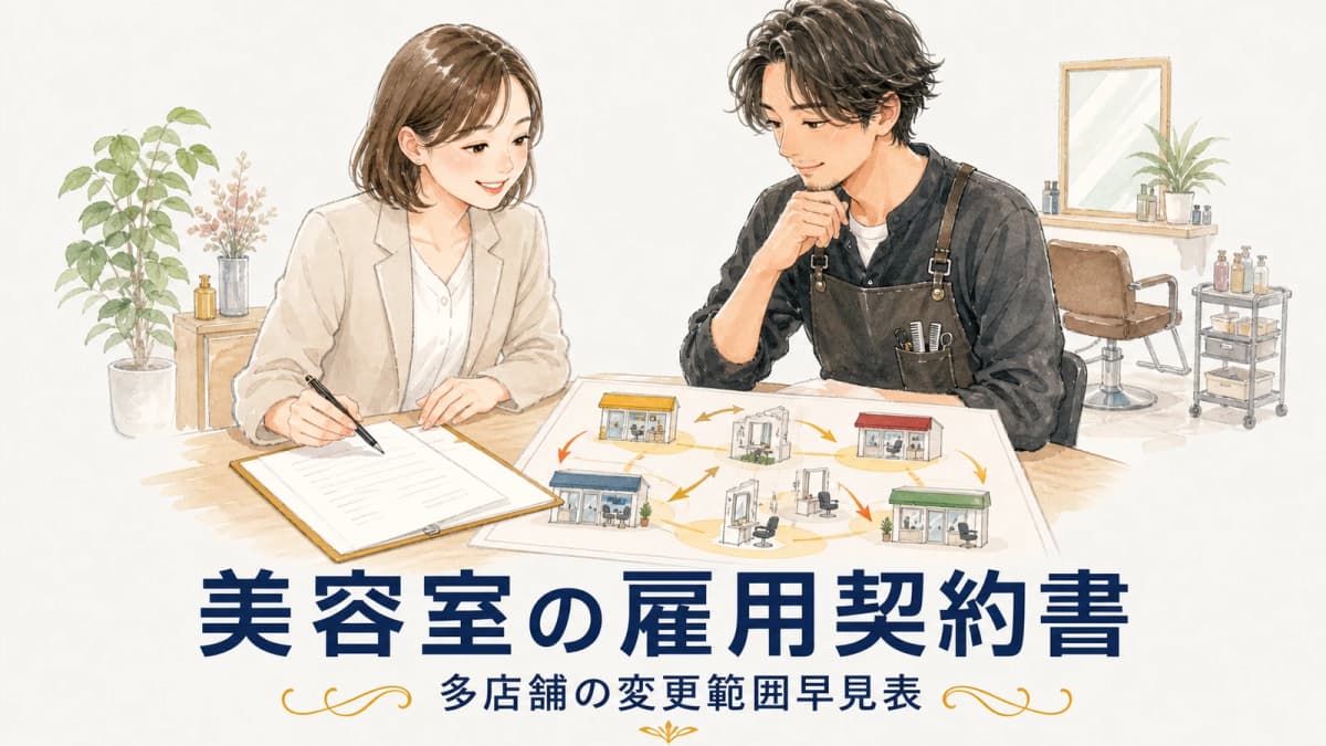 美容室の雇用契約書・労働条件通知書|多店舗の変更範囲早見表【2026年版】