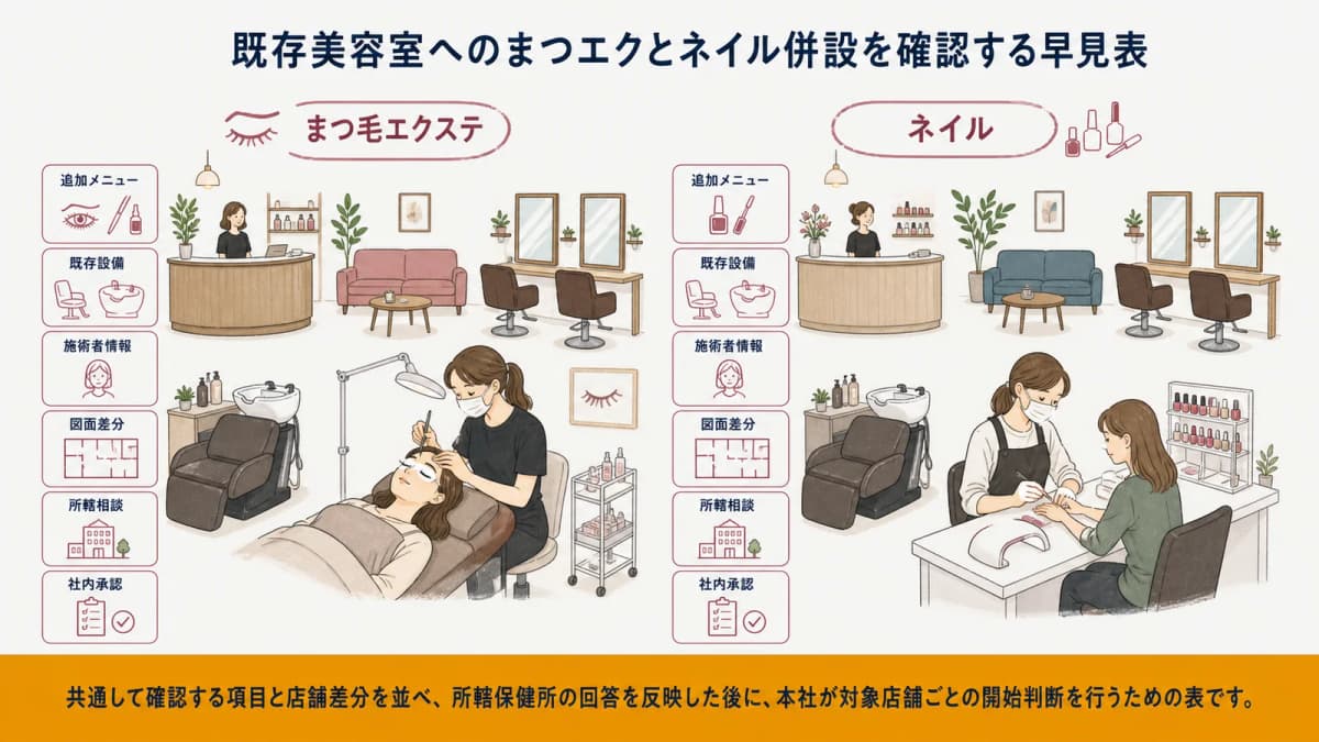 既存美容室へのまつエクとネイル併設を確認する早見表