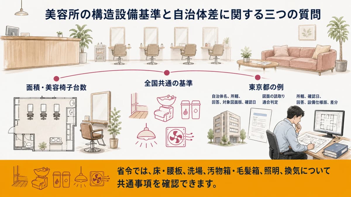 美容所の構造設備基準と自治体差に関する三つの質問