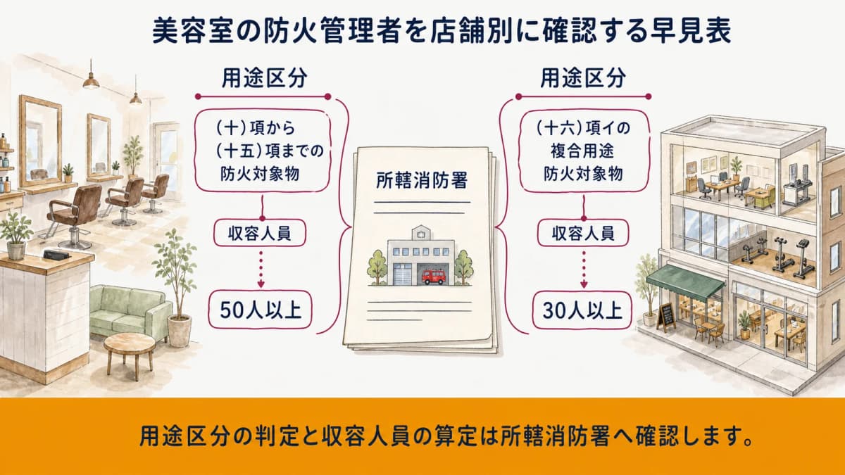 美容室の防火管理者を店舗別に確認する早見表