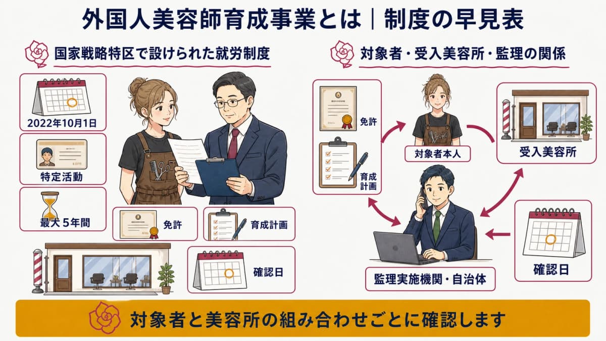 外国人美容師育成事業の制度・対象者・受入美容所の早見表