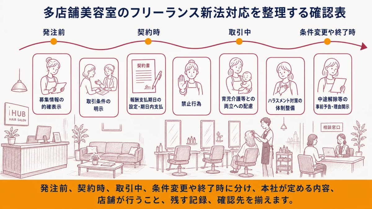 多店舗美容室のフリーランス新法対応を整理する確認表