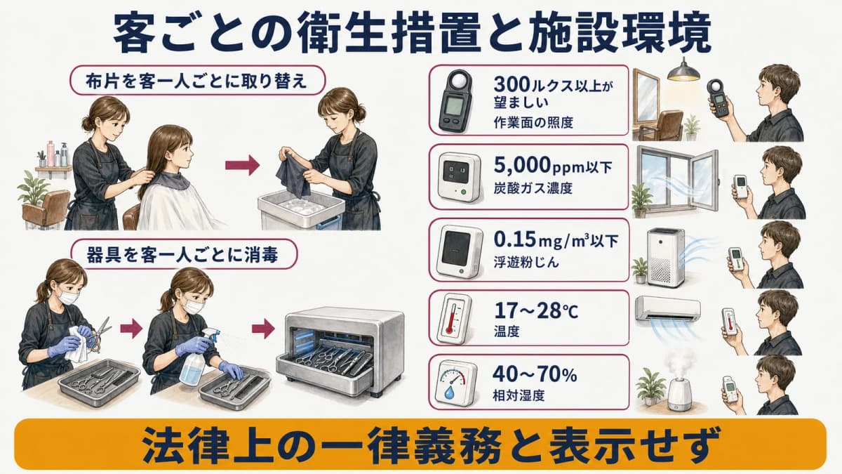 客ごとの衛生措置と施設環境の通知値を整理した早見図