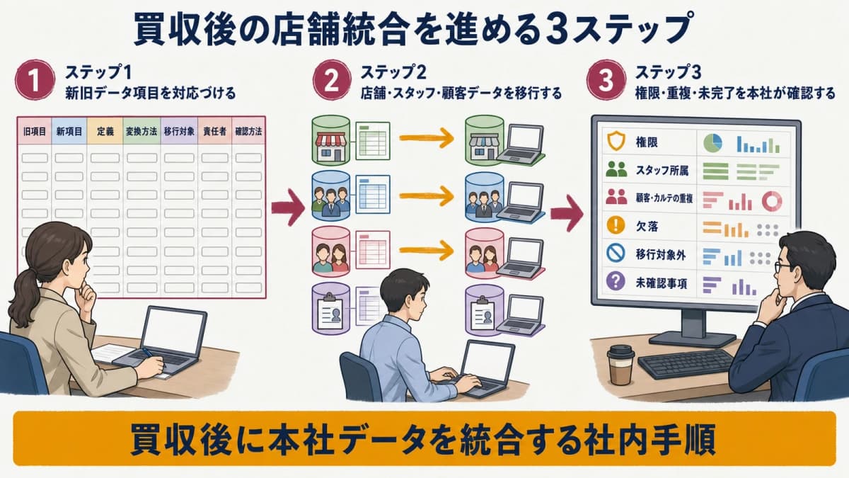 新旧項目対応・データ移行・最終確認の3ステップ