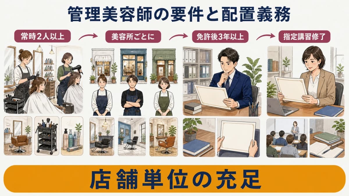 管理美容師の配置条件と本人要件を整理した早見図