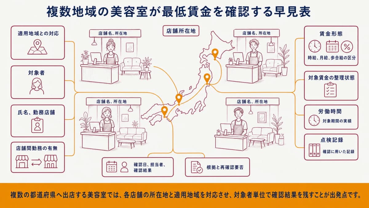 複数地域の美容室が最低賃金を確認する早見表
