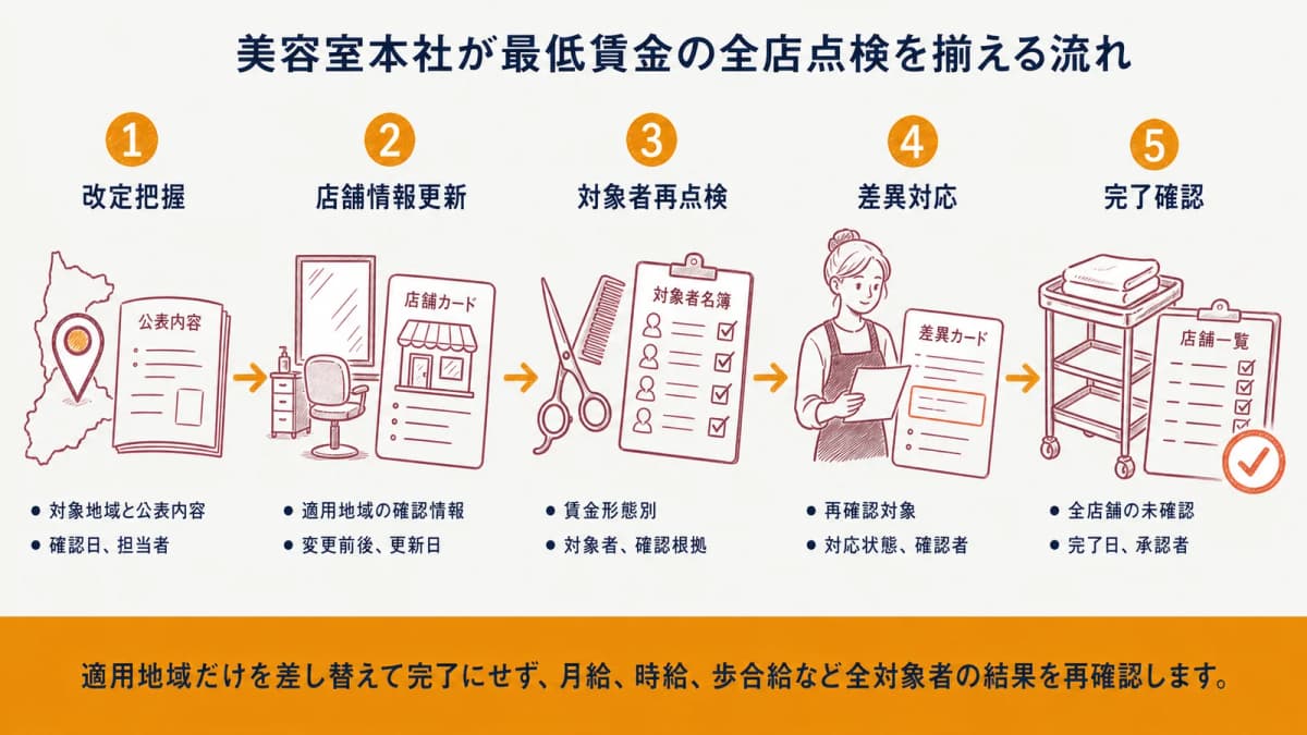 美容室本社が最低賃金の全店点検を揃える流れ
