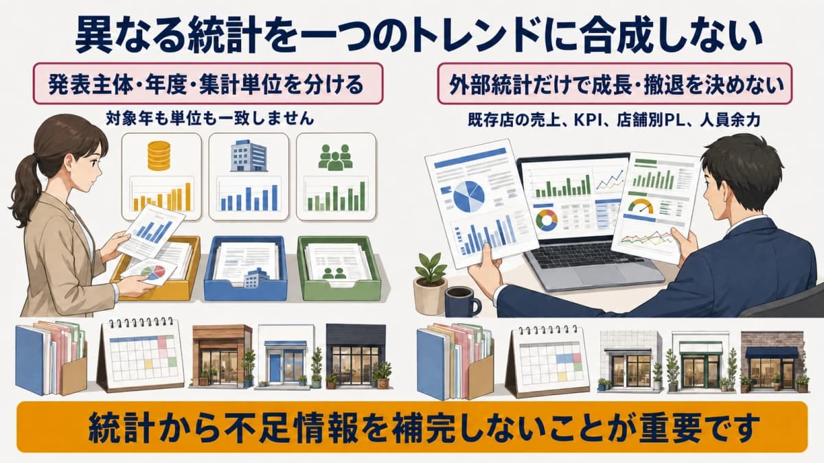 異なる発表主体・年度・単位を分ける統計カード