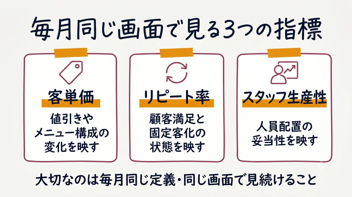 客単価・リピート率・スタッフ生産性の読み方
