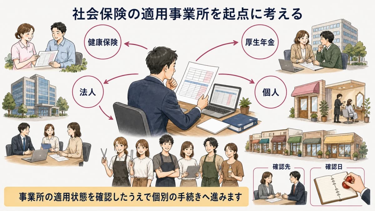 社会保険の適用事業所と本社の確認領域を整理した図