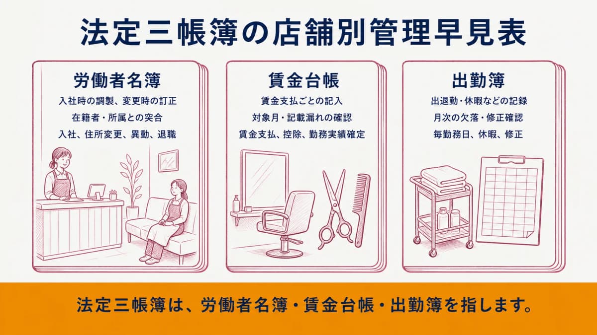 法定三帳簿の店舗別管理早見表