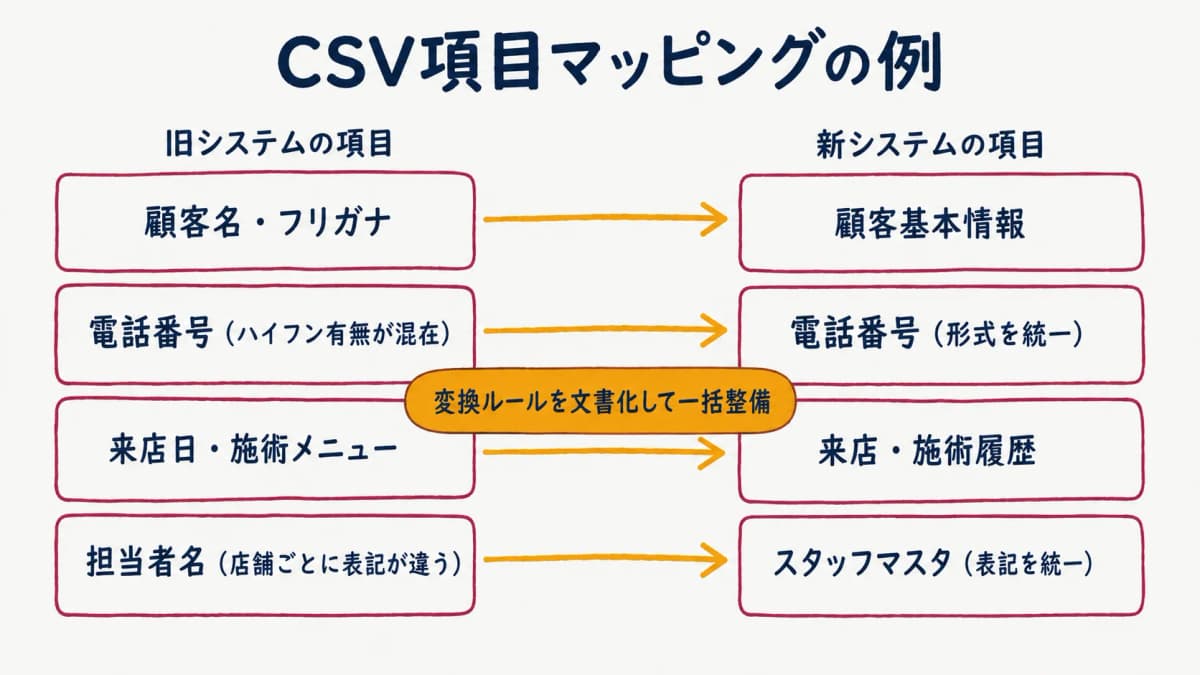 CSV項目マッピングの例
